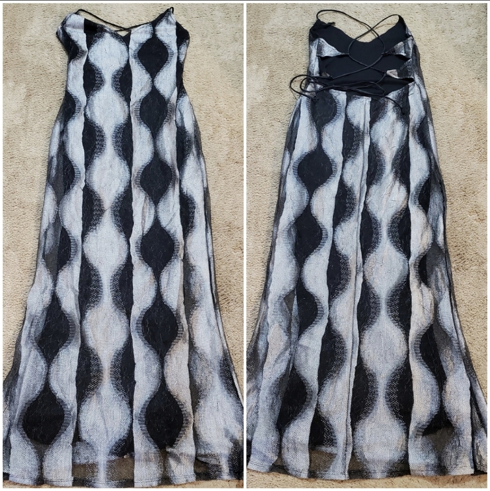 Lip Service HOUR OF DARKNESS Long Maxi Dress Gown sz Large RARE Silver y2k